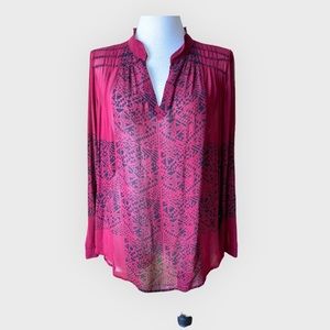 Lucky Brand long sleeves, red - black blouse chiffon XL,